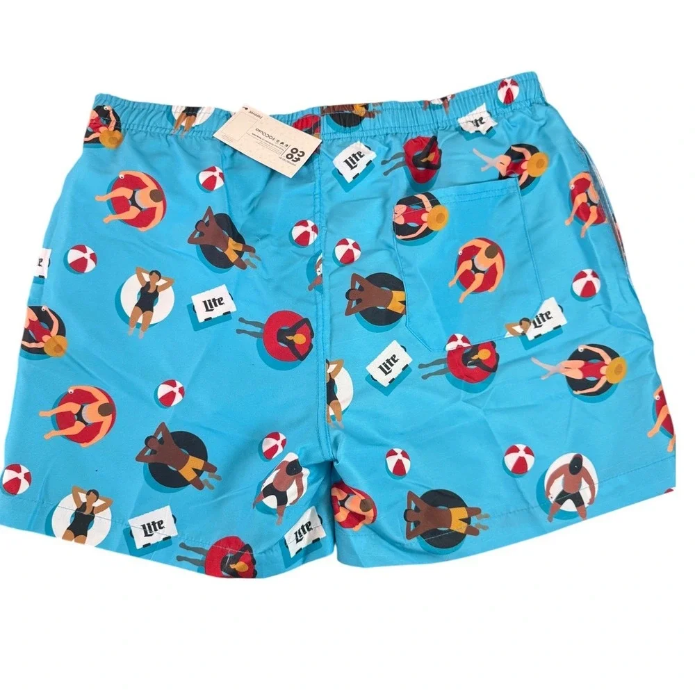 FOCO Miller‎ Lite Mens Blue Beach Graphic Swim Trunks Shorts NWT Large